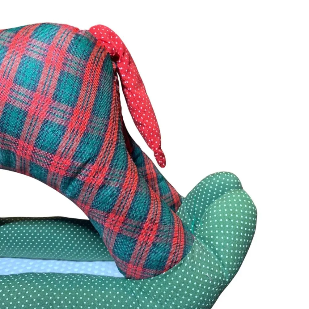 Vintage Handmade Red Green Plaid Rocking Horse Plush Christmas Holiday Stuffed